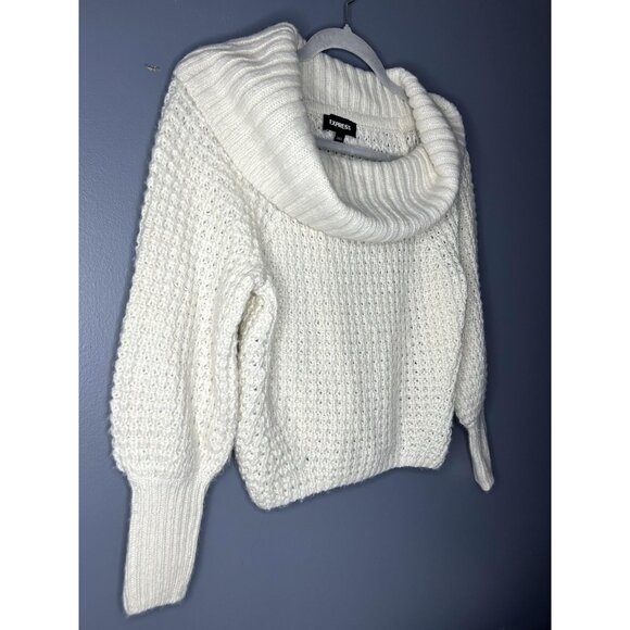 Express Sweater Womens XS White Cowl Neck Chunky Knit Soft Balloon Bishop Sleeve - Picture 3 of 14